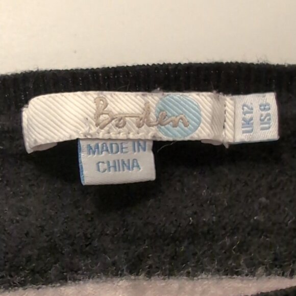 Boden Striped Wool Sweater Short Sleeve Beaded Embellished Cropped Black Ivory - Picture 8 of 9